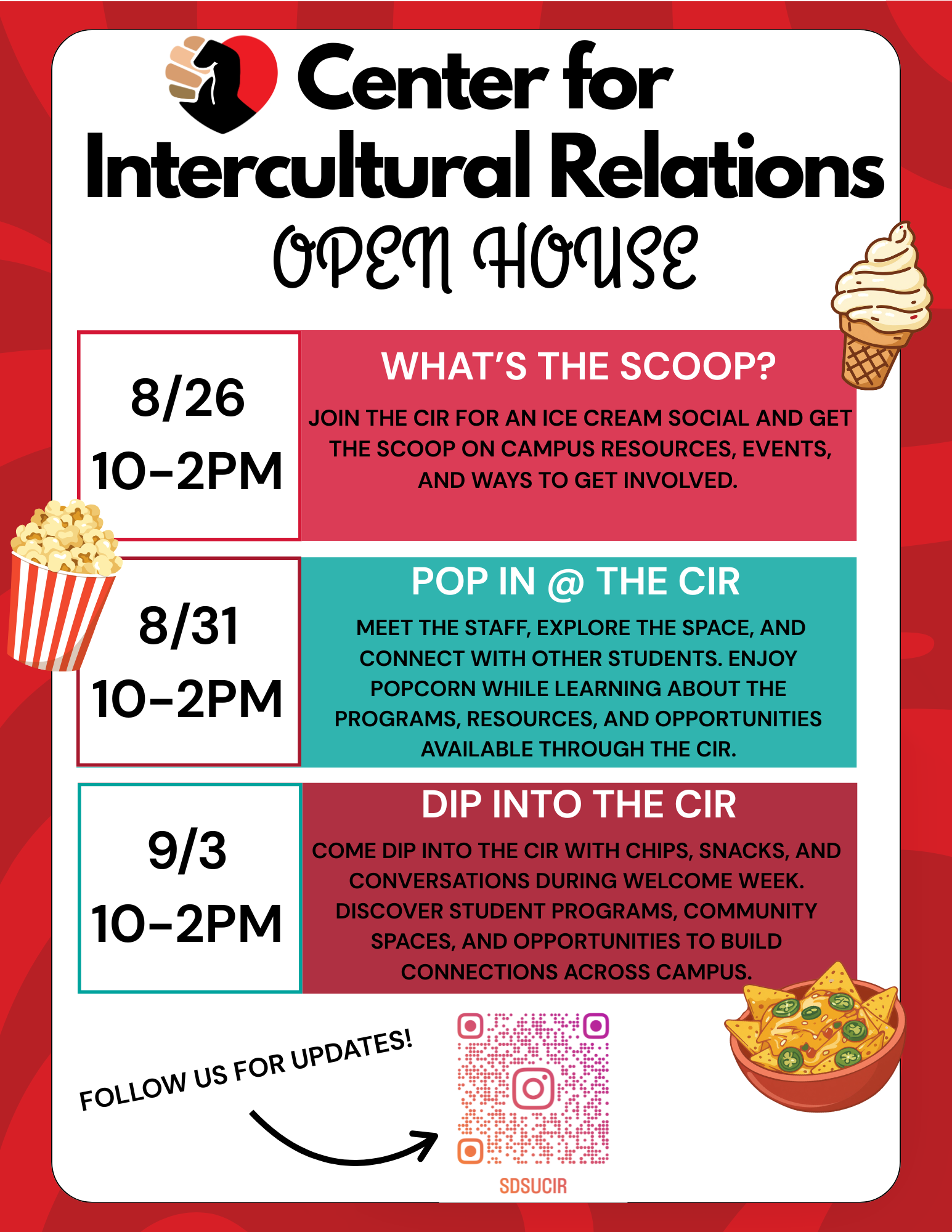 CIR open house 8/26, 32 and 9/3