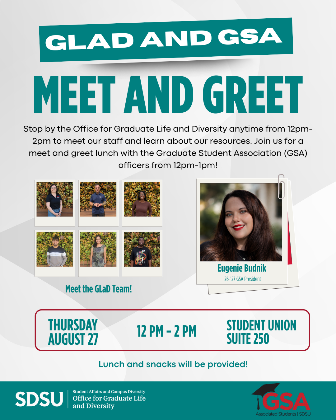 Glad Meet and greet aug 27 noon -2pm student union 250