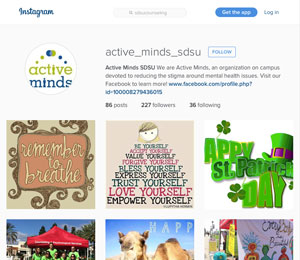 screen shot of the the Active Minds instagram page