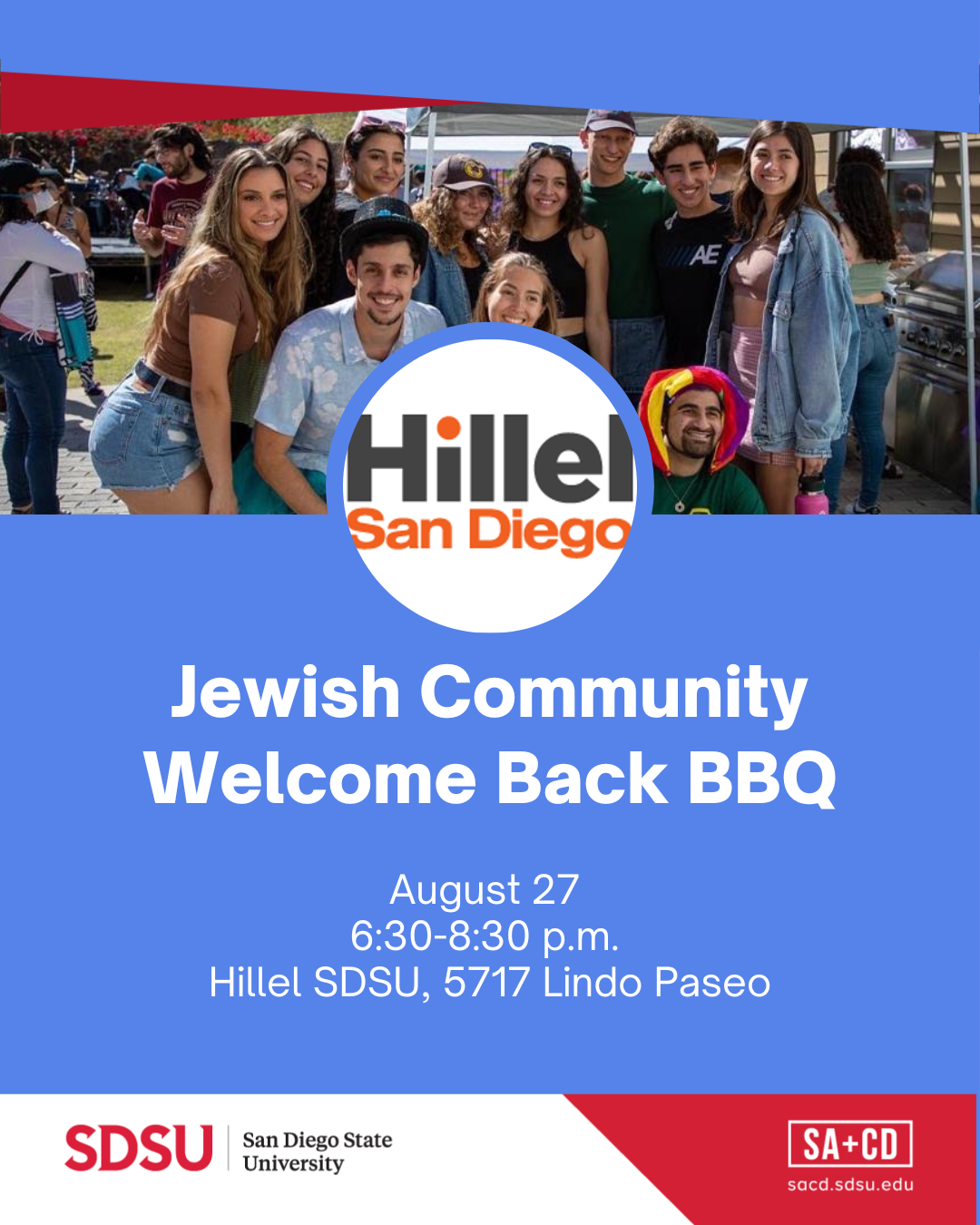 Jewish Community Welcome Back BBQ Wednesday, Aug 27, 6:30-8:30 p.m