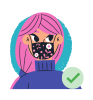 ILLUSTRATION of girl with pink hair wearing mask