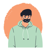 illustration of male student in green hoodie wearing black mask