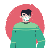 ILLUStration of male student in green sweater wearing mask