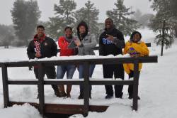 A grtoup of students in the snow