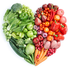 Photo: fruit and veggies arranged in the shape of a heart