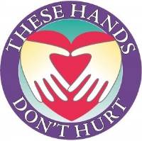 hands don't hurt circle logo with hands holding a heart