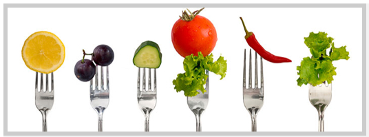 Photo: Vegetables and fruits speared on forks