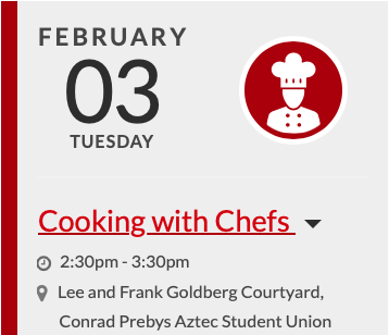 feb 3 cooking with chefs 2:30 student union