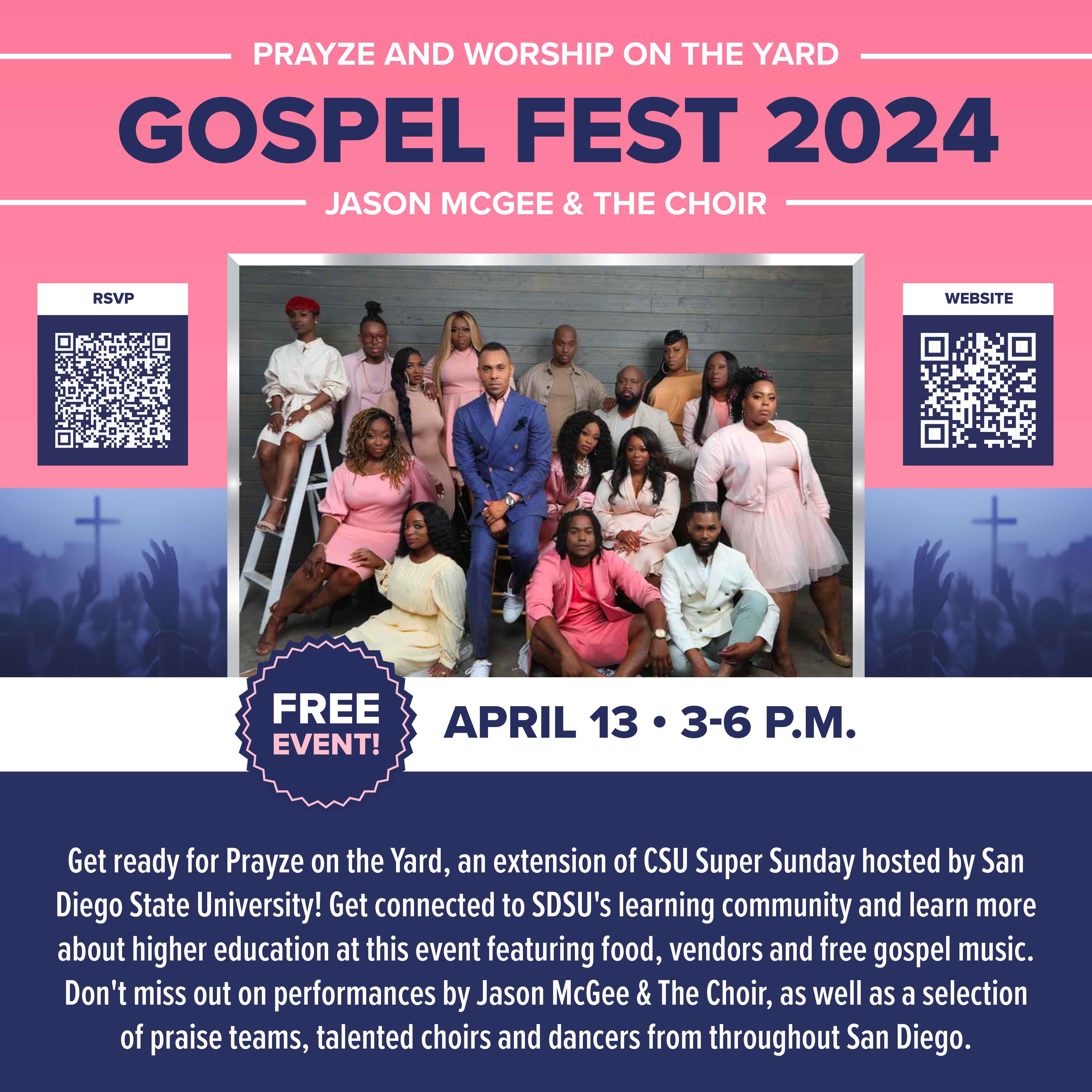Group photo of Jason McGee and the Choir dressed in purple and pink.