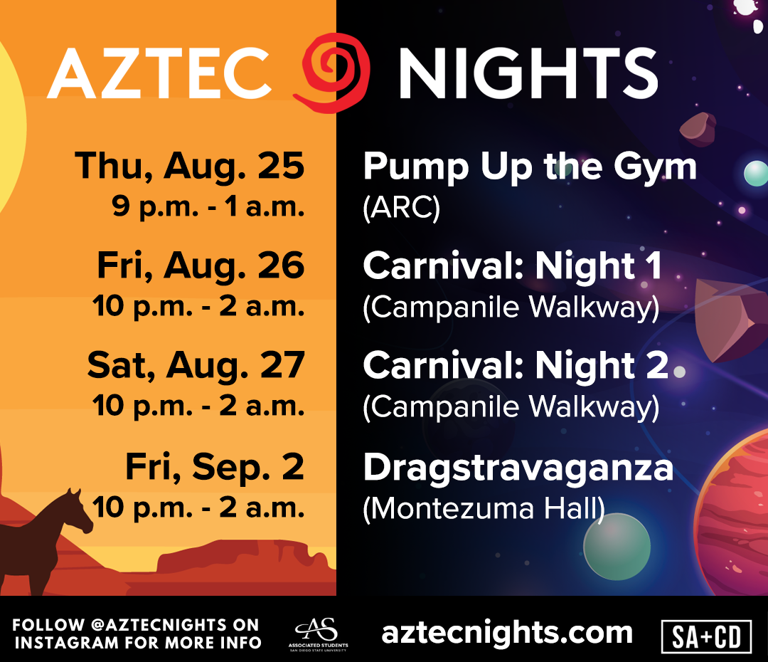 Aztecnights.com events on Aug 25, 26, 27, Sep 2