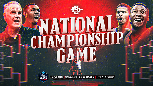 aztec men's basketball team celebrating - national chaptionship April 3 watch party see below for de3tails