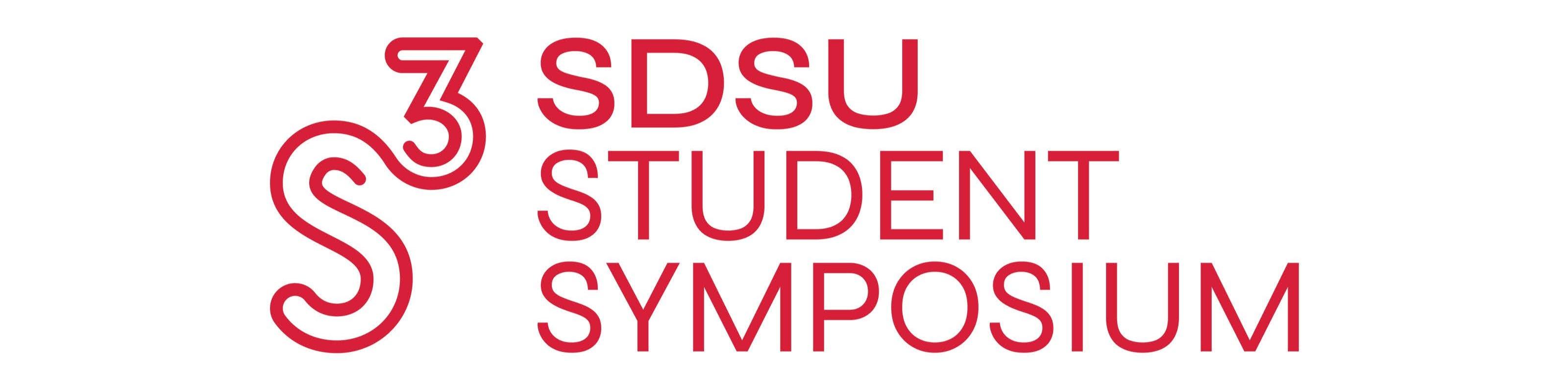 White background with red text that says SDSU Student Symposium and red logo S3