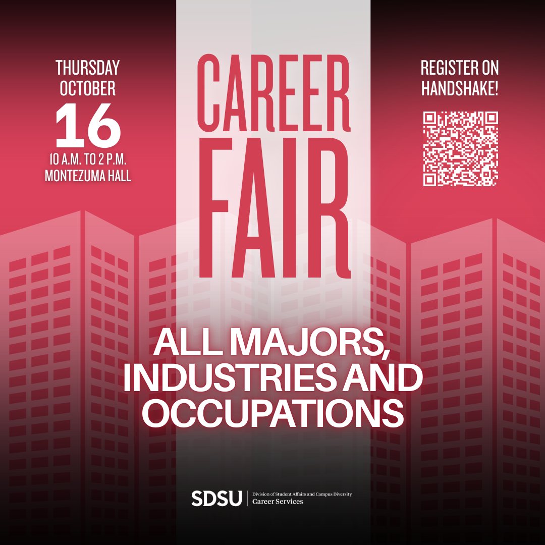 graphic with buildings and text for career fair