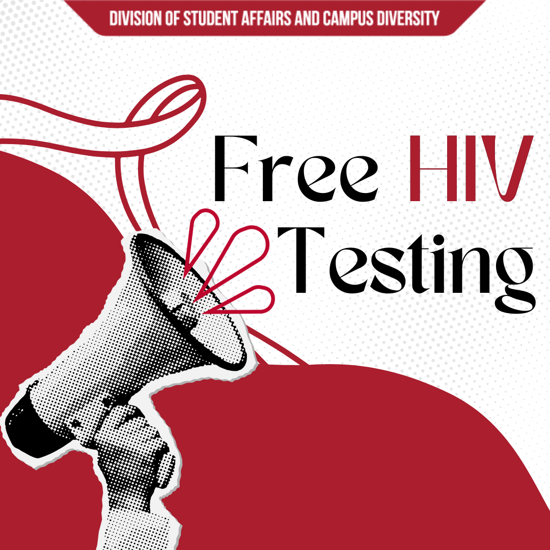 megaphone graphic with black and red text that says free hiv testing