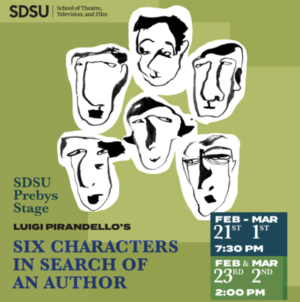 image of doodled six heads on green background