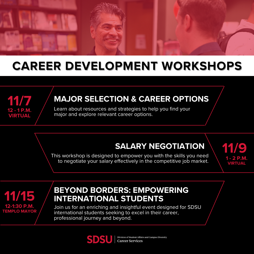 career workshops Nov 7, 9 and 15 - see right for more info