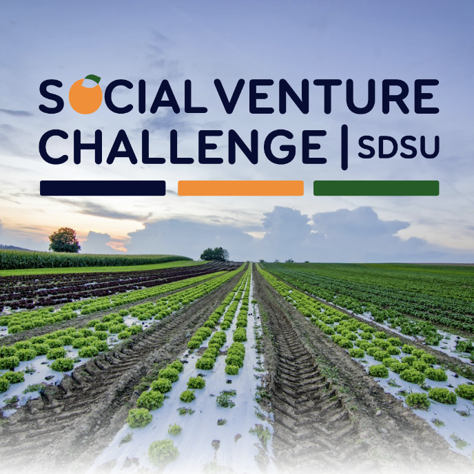 field of crops and text that says "Social Venture Challenge SDSU"