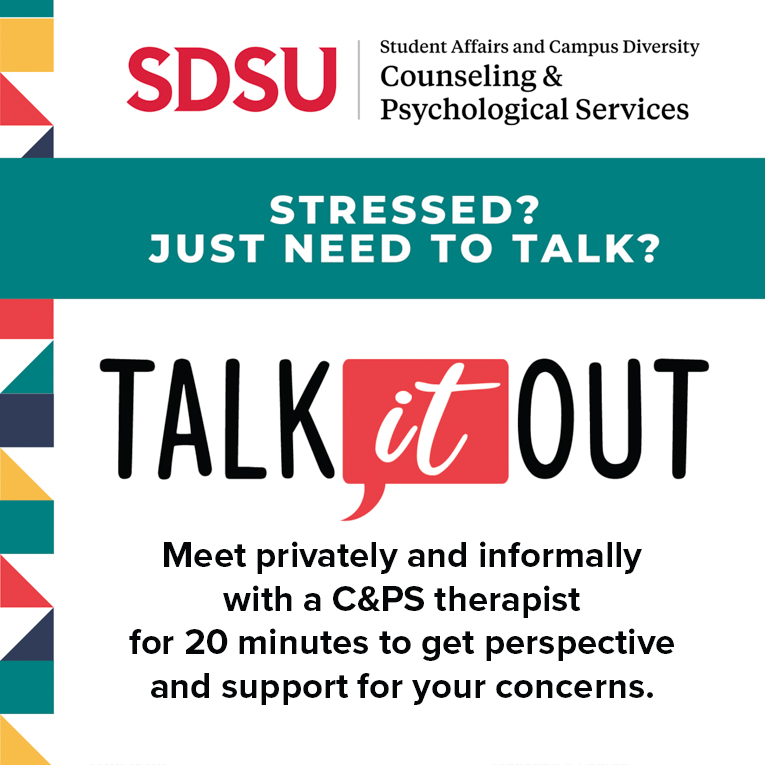 "Stressed? Just need to talk? Meet privately and informally with a C&PS therapist for 20 minutes to get perspective and support for your concerns."