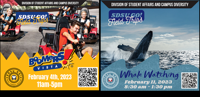SDSU GO Field trips - whale watching Feb 11 and boomers Feb 4