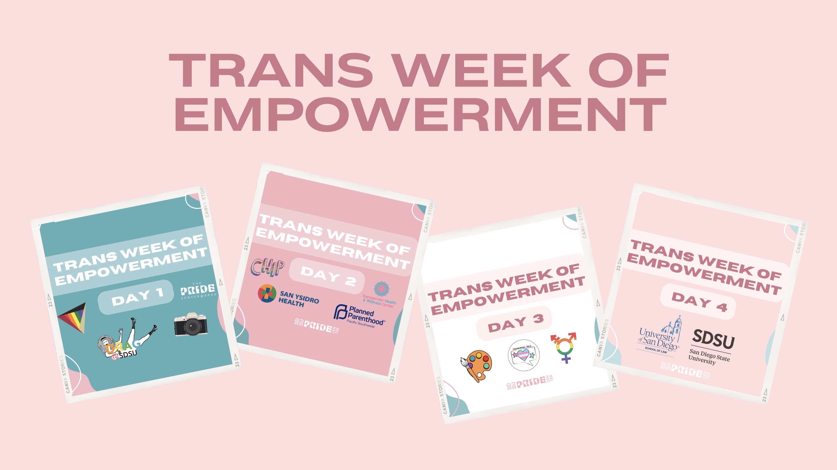 Pink graphic of trans week of empowerment events