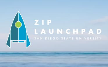 Zip Launchpad rocket logo over water