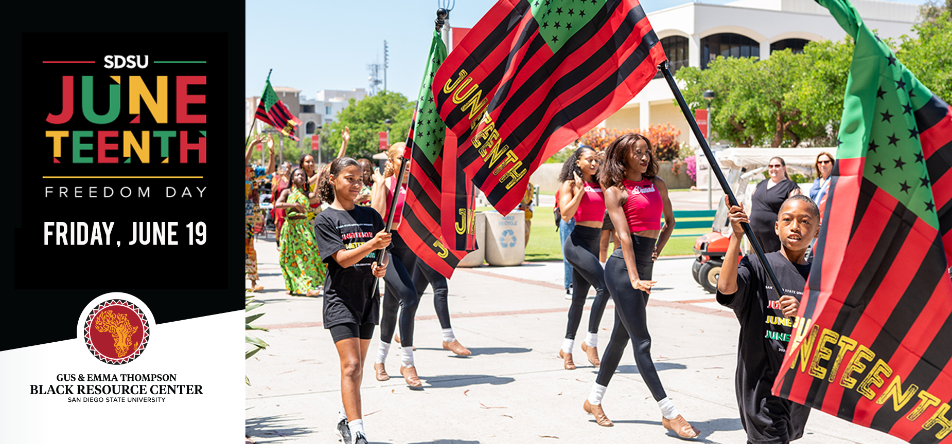 juneteenth celebration students and dancers with flags on june 14 2022