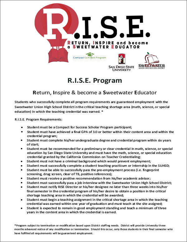 RISE Program Flyer - click to download pdf or click accordion link below for contents