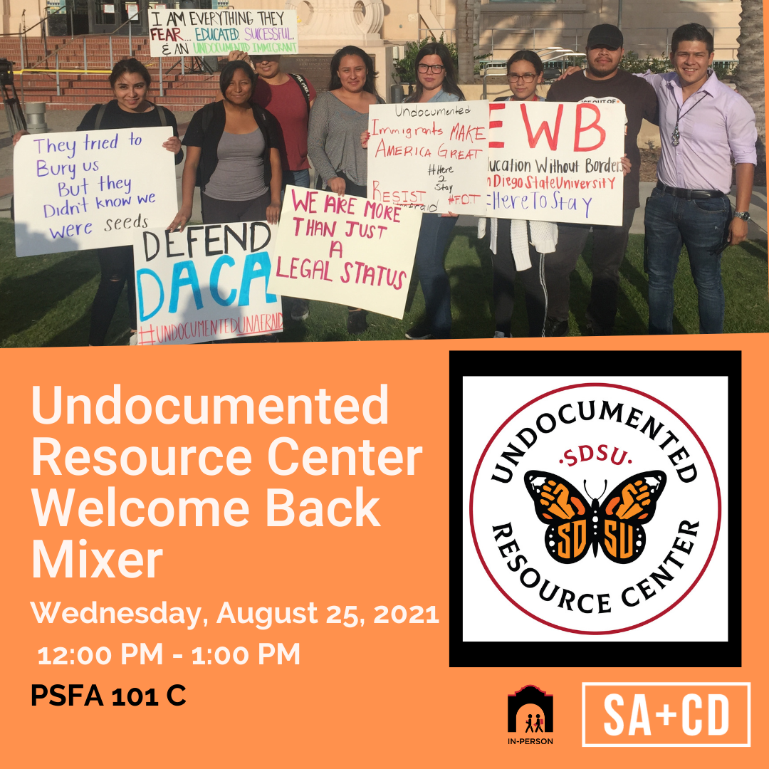 Undocumented Resource Center Welcome Mixer Aug 25, 2021, Noon-1p at PFSA 101C
