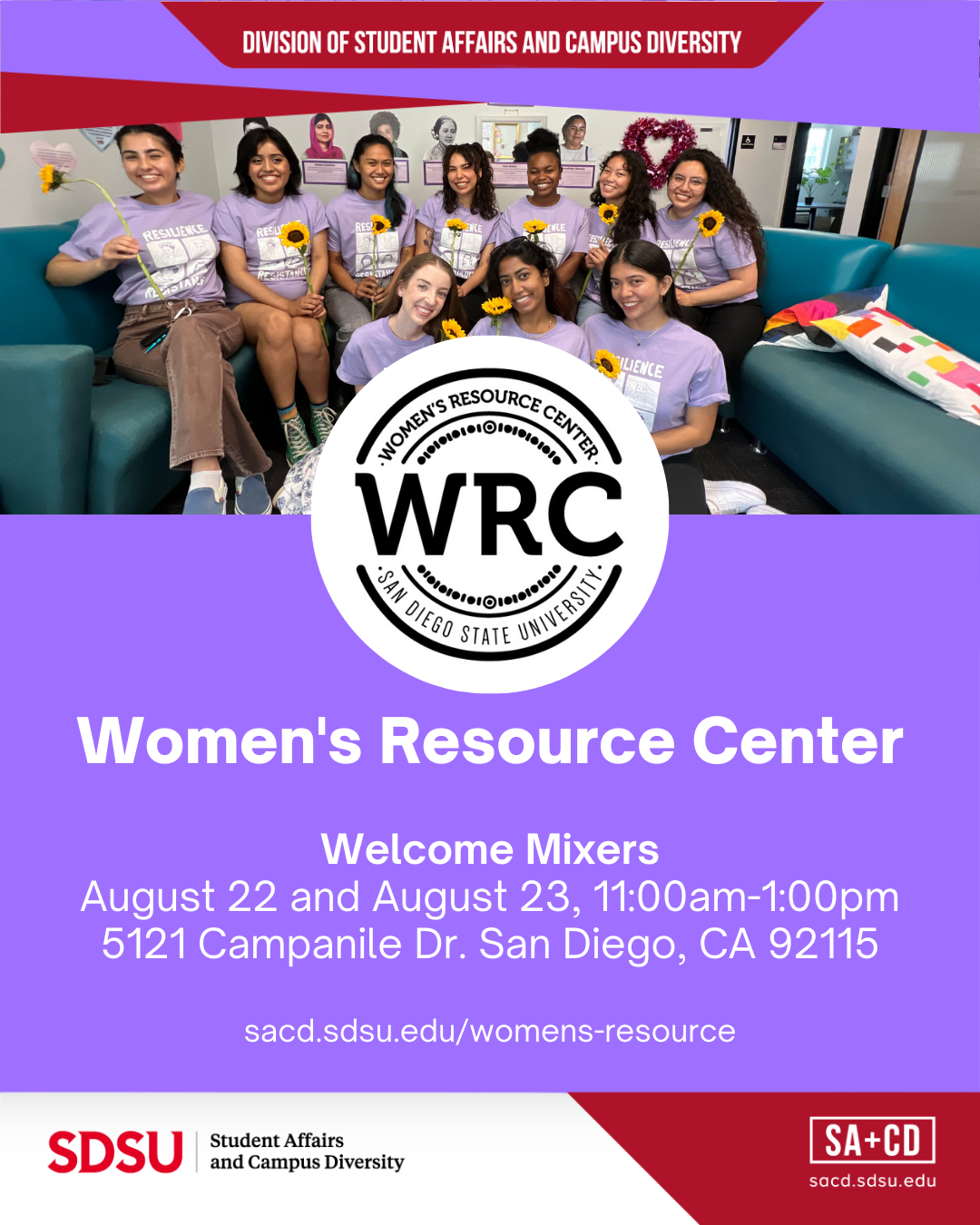 Women's Resource Center Welcome Mixer Aug 22 & 23, 11 a.m. - 1 p.m. at The WRC