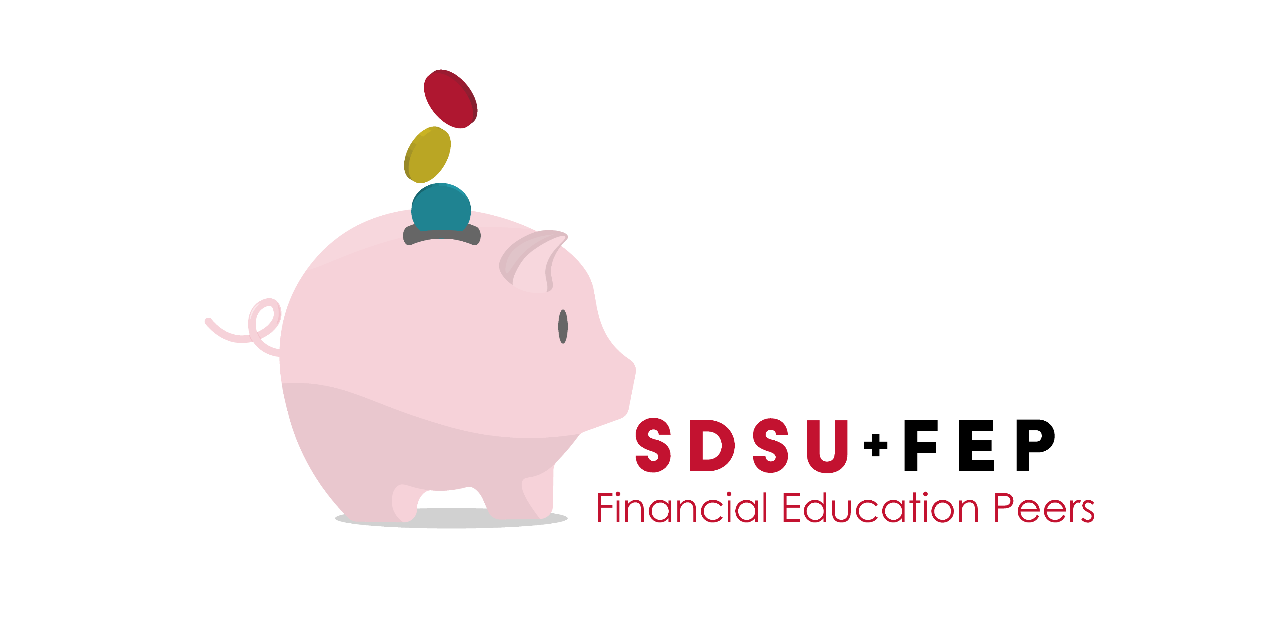 Piggy bank with text SDSU Financial Education Peers