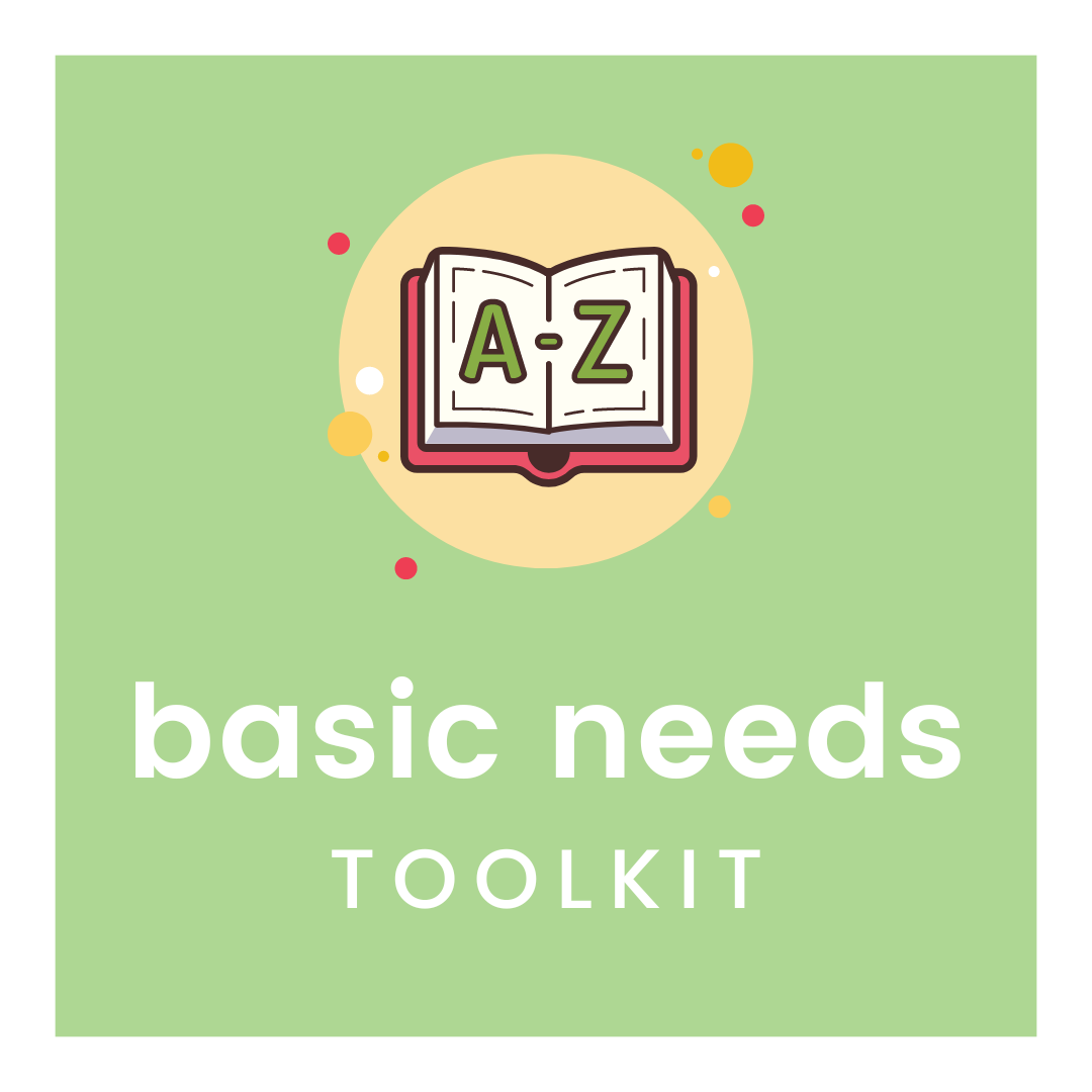 basic needs toolkit text with image of book open with a-z