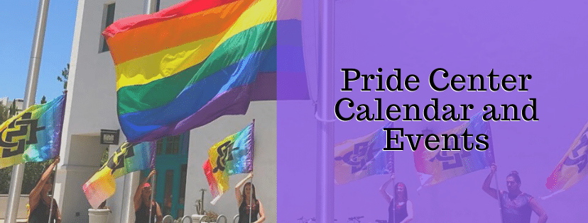 Pride Center Calendar Events Banner graphic showing pride flag
