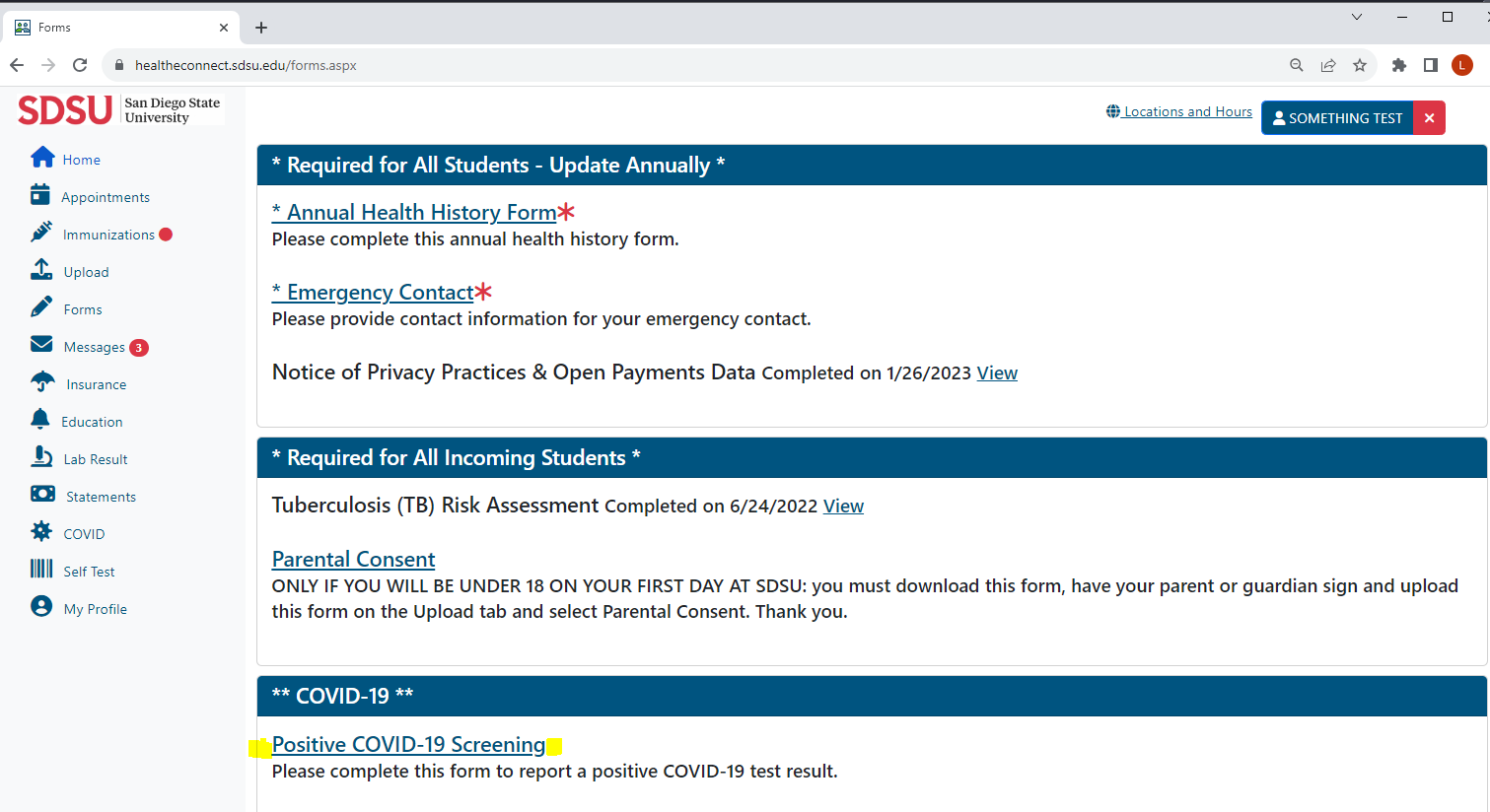 HealtheConnect COVID Form Screenshot