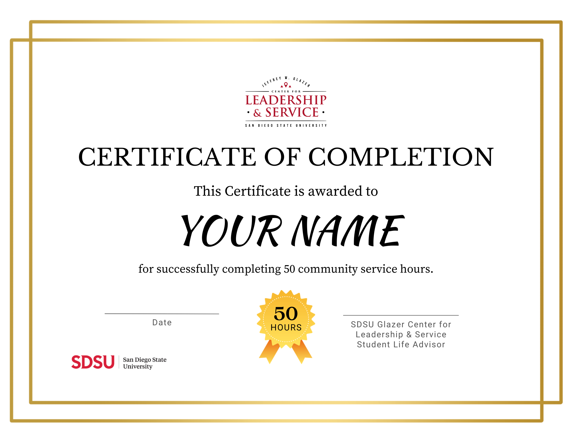 50 Community Service Hours Certificate