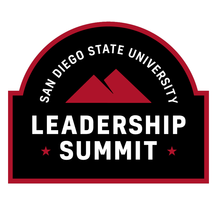 leadership summit logo - arch shape with mountain peaks, clouds and sky