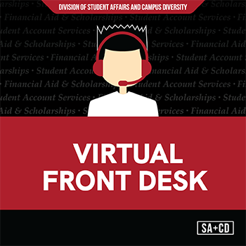 click to access virtual front desk, illustration of person with headset
